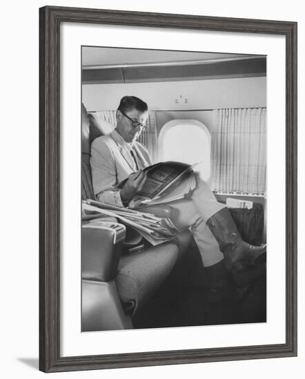 Ronald W. Reagan, Candidate for Governor of California, Traveling on Plane to Campaign in San Jose-Bill Ray-Framed Photographic Print