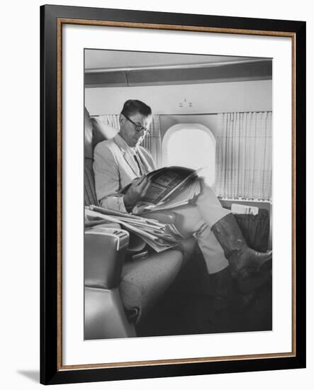 Ronald W. Reagan, Candidate for Governor of California, Traveling on Plane to Campaign in San Jose-Bill Ray-Framed Photographic Print