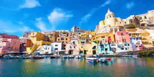 Procida, Colorful Island in the Mediterranean Sea Coast, Naples, Italy-ronnybas-Framed Premier Image Canvas