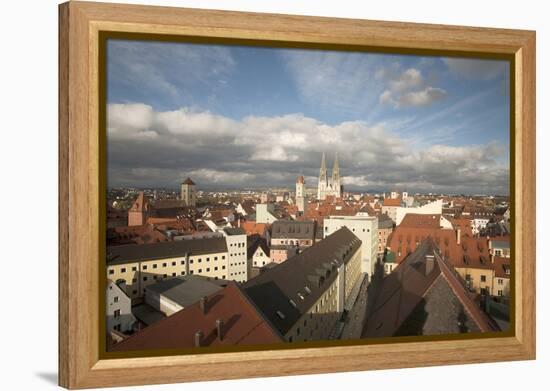 Roof Top View of Old Town Regensburg, Germany-Dave Bartruff-Framed Premier Image Canvas