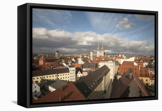 Roof Top View of Old Town Regensburg, Germany-Dave Bartruff-Framed Premier Image Canvas