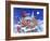 Roof with Santa in Sleigh Pulled by Reindeer at Night in Winterchristmas-Bill Bell-Framed Giclee Print