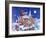 Roof with Santa in Sleigh Pulled by Reindeer at Night in Winterchristmas-Bill Bell-Framed Giclee Print