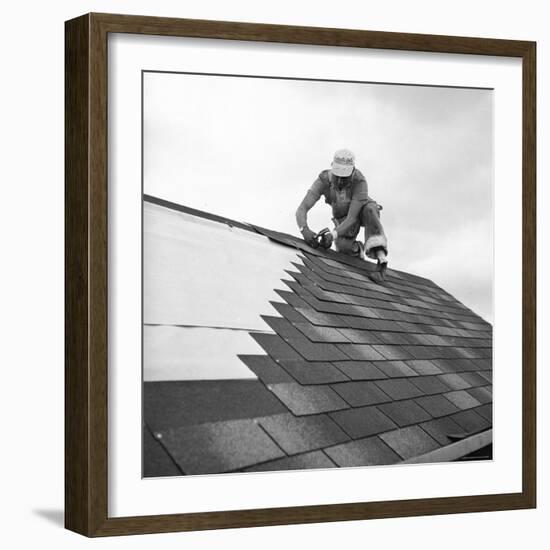 Roofer Working in Levittown-Tony Linck-Framed Photographic Print