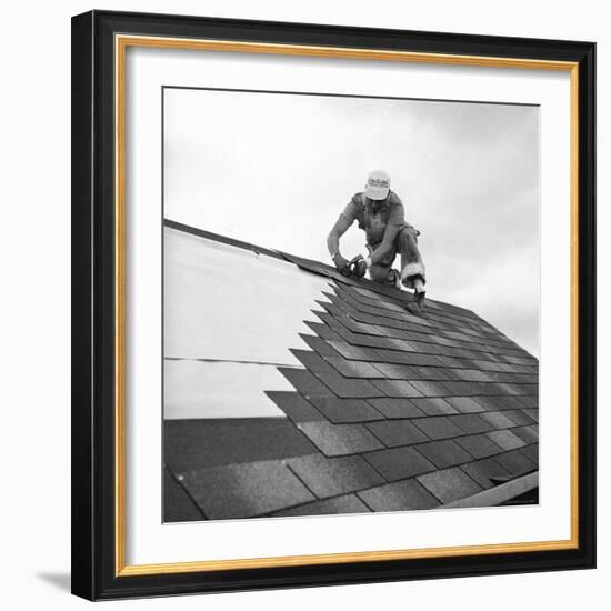 Roofer Working in Levittown-Tony Linck-Framed Photographic Print