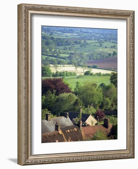 Roofs of Houses in Shaftesbury and Typical Patchwork Fields Beyond, Dorset, England, United Kingdom-Julia Bayne-Framed Photographic Print