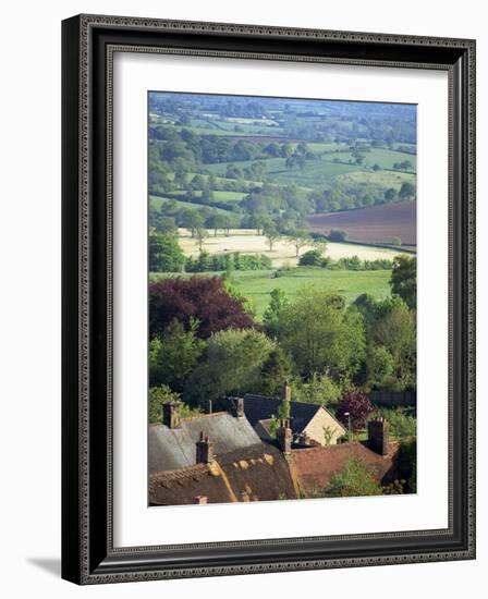 Roofs of Houses in Shaftesbury and Typical Patchwork Fields Beyond, Dorset, England, United Kingdom-Julia Bayne-Framed Photographic Print