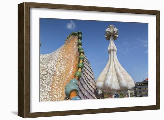 Rooftop of Antoni Gaudi's Casa Batllo building, UNESCO World Heritage Site, Barcelona, Spain-Frank Fell-Framed Photographic Print