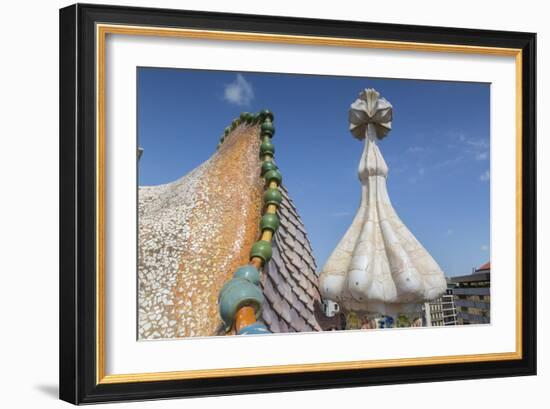 Rooftop of Antoni Gaudi's Casa Batllo building, UNESCO World Heritage Site, Barcelona, Spain-Frank Fell-Framed Photographic Print