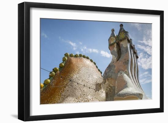 Rooftop of Antoni Gaudi's Casa Batllo building, UNESCO World Heritage Site, Barcelona, Spain-Frank Fell-Framed Photographic Print