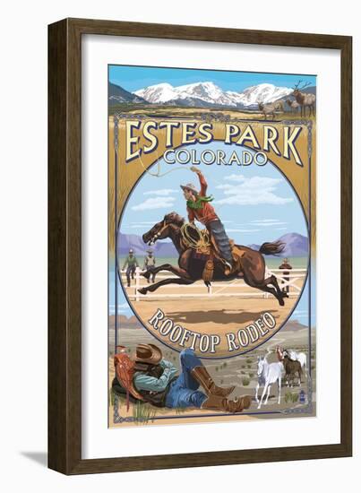 Rooftop Rodeo - Estes Park, Colorado-Lantern Press-Framed Art Print