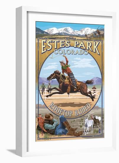 Rooftop Rodeo - Estes Park, Colorado-Lantern Press-Framed Art Print