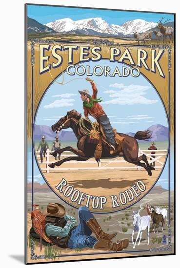 Rooftop Rodeo - Estes Park, Colorado-Lantern Press-Mounted Art Print