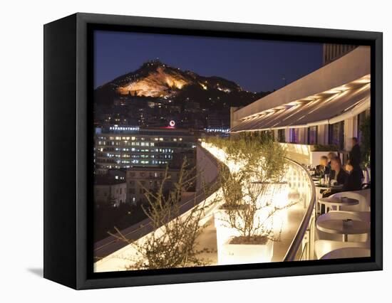 Rooftop Terrace Bar at the Athens Hilton with Lykavittos Hill Illuminated at Night, Athens, Greece,-Martin Child-Framed Premier Image Canvas