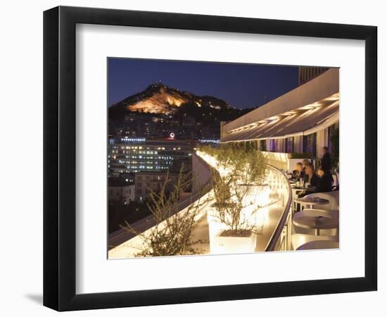 Rooftop Terrace Bar at the Athens Hilton with Lykavittos Hill Illuminated at Night, Athens, Greece,-Martin Child-Framed Photographic Print