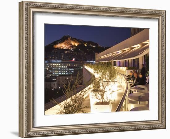 Rooftop Terrace Bar at the Athens Hilton with Lykavittos Hill Illuminated at Night, Athens, Greece,-Martin Child-Framed Photographic Print