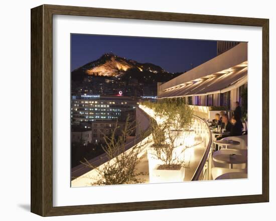 Rooftop Terrace Bar at the Athens Hilton with Lykavittos Hill Illuminated at Night, Athens, Greece,-Martin Child-Framed Photographic Print