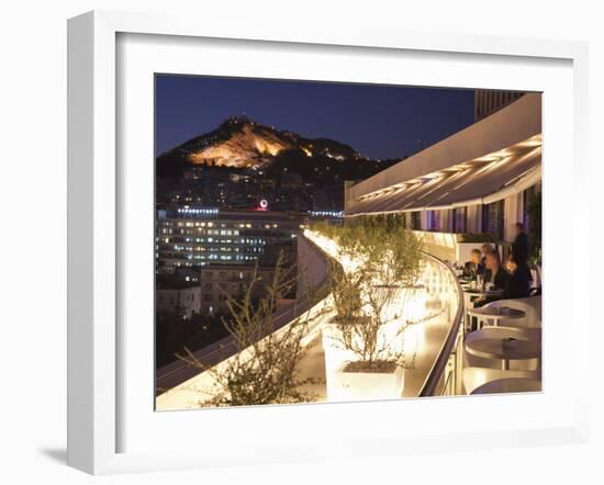 Rooftop Terrace Bar at the Athens Hilton with Lykavittos Hill Illuminated at Night, Athens, Greece,-Martin Child-Framed Photographic Print
