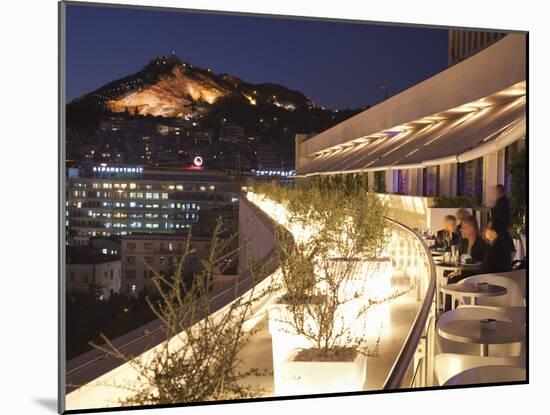 Rooftop Terrace Bar at the Athens Hilton with Lykavittos Hill Illuminated at Night, Athens, Greece,-Martin Child-Mounted Photographic Print