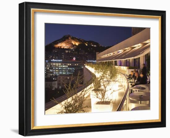 Rooftop Terrace Bar at the Athens Hilton with Lykavittos Hill Illuminated at Night, Athens, Greece,-Martin Child-Framed Photographic Print