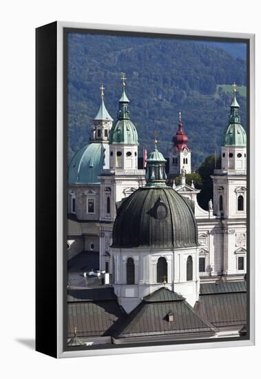 Rooftop View of the Baroque Church Domes and Spires of Salzburg, Austria-Julian Castle-Framed Stretched Canvas