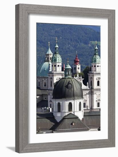 Rooftop View of the Baroque Church Domes and Spires of Salzburg, Austria-Julian Castle-Framed Photo