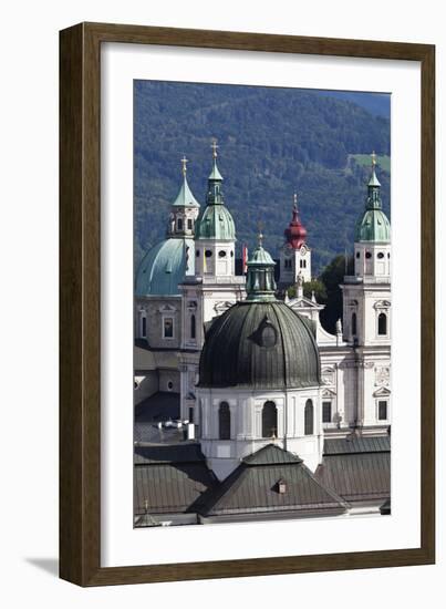 Rooftop View of the Baroque Church Domes and Spires of Salzburg, Austria-Julian Castle-Framed Photo