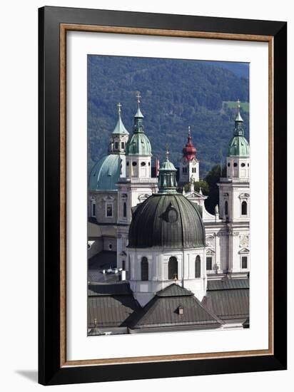 Rooftop View of the Baroque Church Domes and Spires of Salzburg, Austria-Julian Castle-Framed Photo