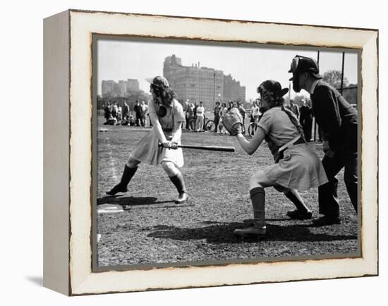 Rookie Outfielder from Racine Preparing to Sock One on the Nose-Wallace Kirkland-Framed Premier Image Canvas