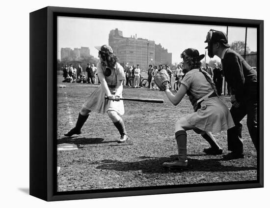 Rookie Outfielder from Racine Preparing to Sock One on the Nose-Wallace Kirkland-Framed Premier Image Canvas