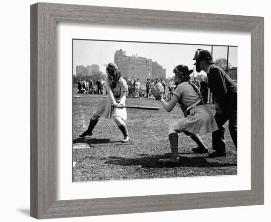 Rookie Outfielder from Racine Preparing to Sock One on the Nose-Wallace Kirkland-Framed Photographic Print