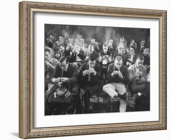 Room Full of Men Smoking During Pipe Smoking Contest-Yale Joel-Framed Photographic Print