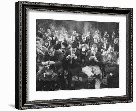 Room Full of Men Smoking During Pipe Smoking Contest-Yale Joel-Framed Photographic Print