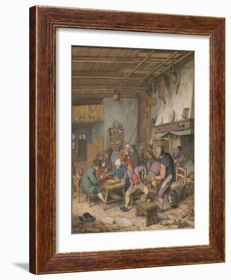 Room in an Inn with Peasants Drinking, Smoking and Playing Backgam, 1678-Adriaen Jansz van Ostade-Framed Giclee Print