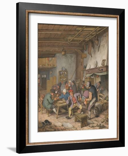 Room in an Inn with Peasants Drinking, Smoking and Playing Backgam, 1678-Adriaen Jansz van Ostade-Framed Giclee Print