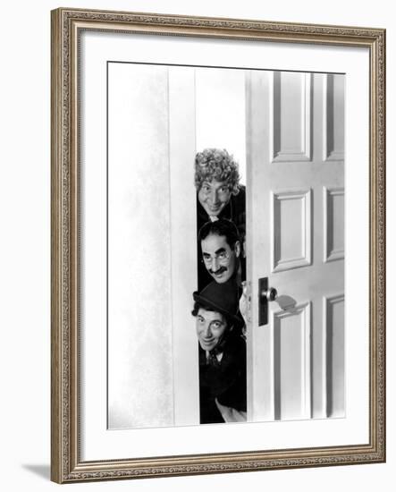 Room Service, Harpo Marx, Groucho Marx, Chico Marx, 1938-null-Framed Photo