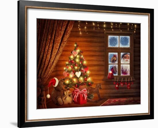 Room With Christmas Tree-egal-Framed Art Print