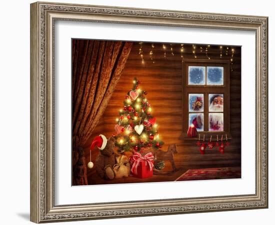 Room With Christmas Tree-egal-Framed Art Print