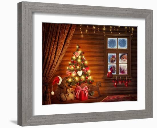 Room With Christmas Tree-egal-Framed Art Print