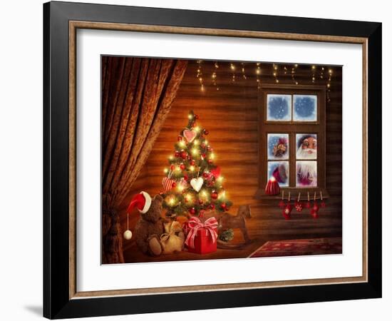 Room With Christmas Tree-egal-Framed Art Print