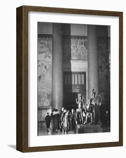 Roosevelt Memorial Hall, American Museum of Natural History, Dramatic Bronze Nandi Spearmen-Margaret Bourke-White-Framed Photographic Print