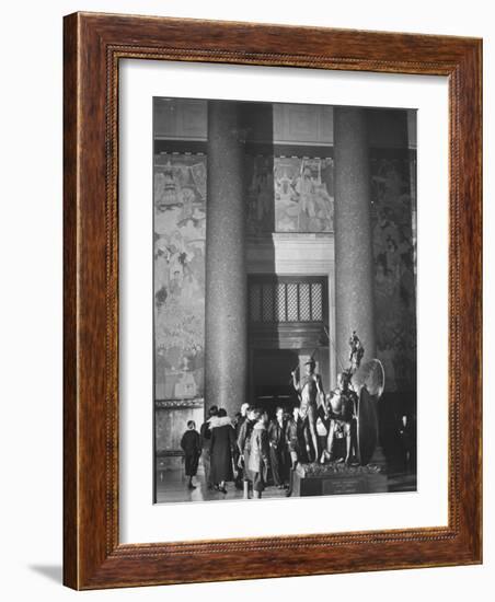 Roosevelt Memorial Hall, American Museum of Natural History, Dramatic Bronze Nandi Spearmen-Margaret Bourke-White-Framed Photographic Print