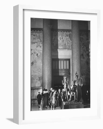 Roosevelt Memorial Hall, American Museum of Natural History, Dramatic Bronze Nandi Spearmen-Margaret Bourke-White-Framed Photographic Print