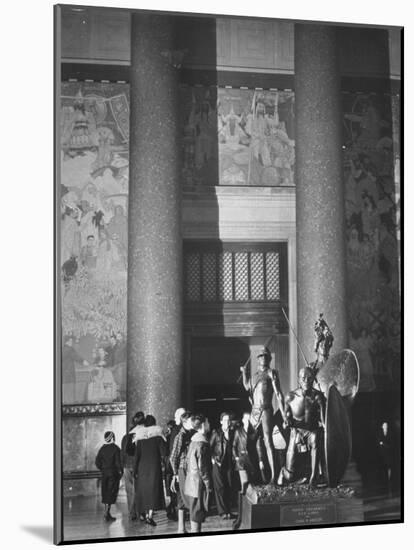 Roosevelt Memorial Hall, American Museum of Natural History, Dramatic Bronze Nandi Spearmen-Margaret Bourke-White-Mounted Photographic Print