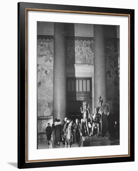 Roosevelt Memorial Hall, American Museum of Natural History, Dramatic Bronze Nandi Spearmen-Margaret Bourke-White-Framed Photographic Print