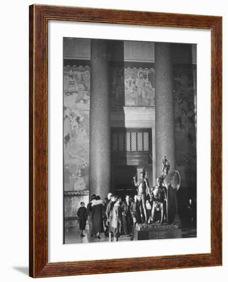 Roosevelt Memorial Hall, American Museum of Natural History, Dramatic Bronze Nandi Spearmen-Margaret Bourke-White-Framed Photographic Print