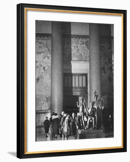 Roosevelt Memorial Hall, American Museum of Natural History, Dramatic Bronze Nandi Spearmen-Margaret Bourke-White-Framed Photographic Print