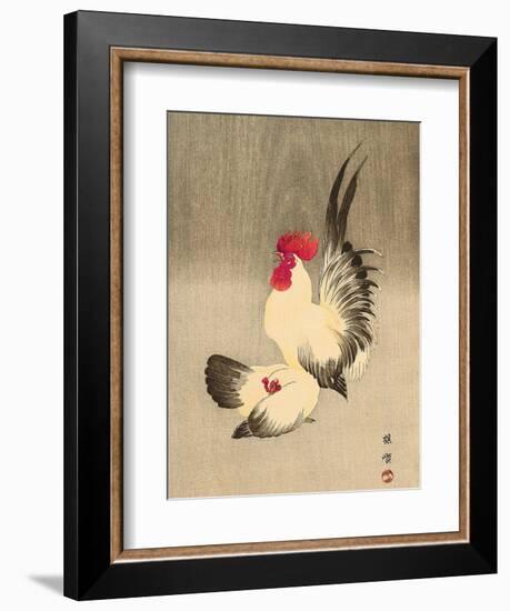 Rooster and Hen-Bairei Kono-Framed Giclee Print