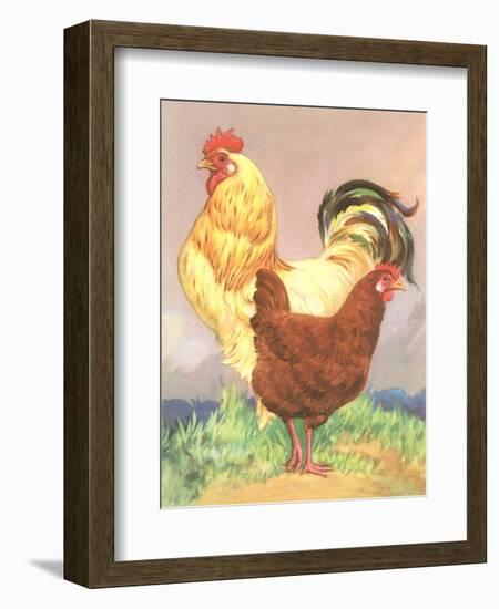 Rooster and Hen-null-Framed Art Print