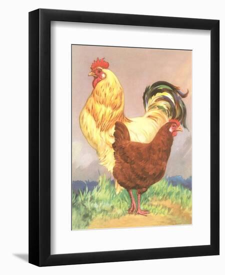 Rooster and Hen-null-Framed Art Print